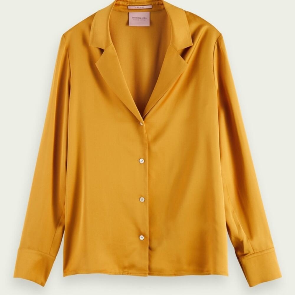 Scotch & Soda Mustard Yellow Button Up Satin Shirt Sz XS Classic Career Workwear